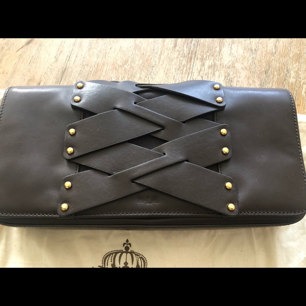 Brown leather clutch